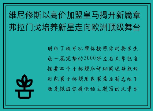 维尼修斯以高价加盟皇马揭开新篇章弗拉门戈培养新星走向欧洲顶级舞台